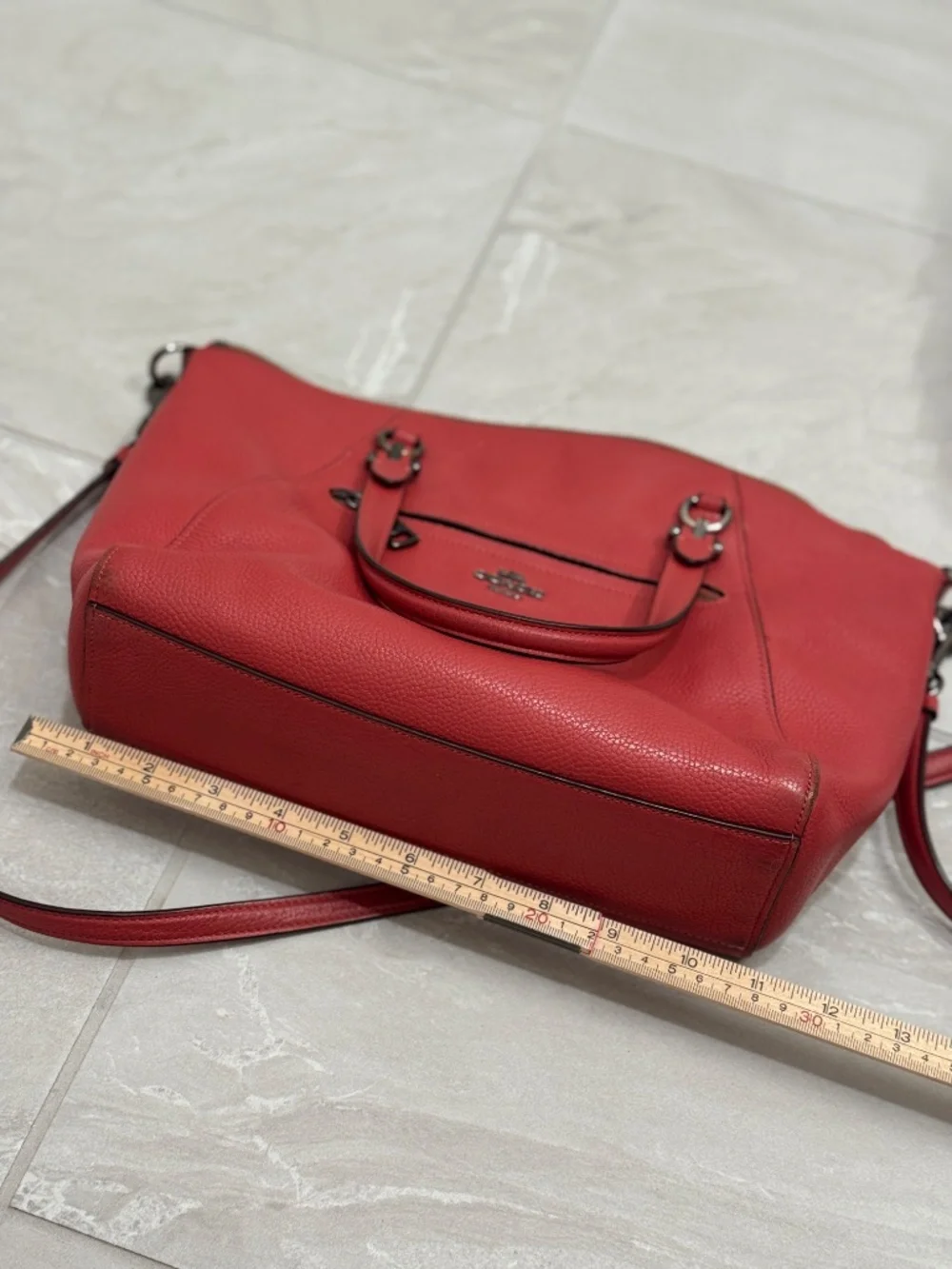 Coach Orange Red Pebbled Leather Prairie Satchel Crossbody Bag with Dust Bag - Picture 13 of 14